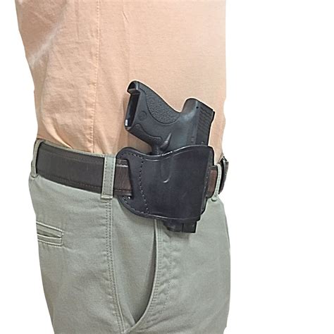 Black Leather Belt Slide Gun Holster fits Smith & Wesson M&P Shield 40 9mm - Holsters