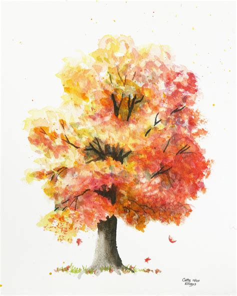 Autumn Tree Watercolor Painting Print by Cathy Hillegas 11x14 | Etsy