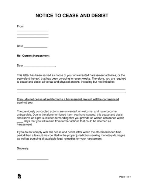 Free Harassment Cease and Desist Letter Template - PDF | Word – eForms