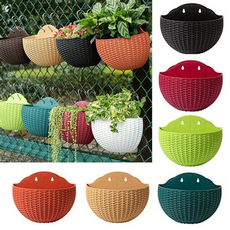 SPRING PARK Wall and Railing Hanging Planters with S Hooks, Plastic Pots, Indoor and Outdoor ...