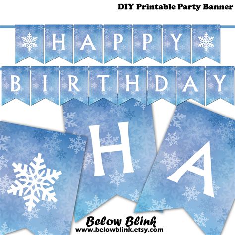 Frozen Happy Birthday Banner, Printable Banner, Winter Wonderland Party Decorations and Supplies ...