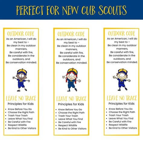 Cub Scout Bookmarks With Outdoor Code & LNT Principles for - Etsy