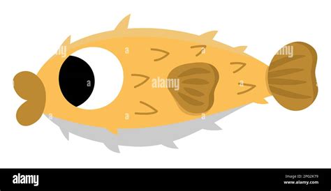 Vector blowfish icon. Under the sea illustration with cute funny deflated spiky fish. Ocean ...