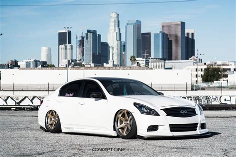 White Stanced Inifniti G37 Slammed and Enriched with Carbon Fiber Lip | Carbon fiber, Infiniti ...