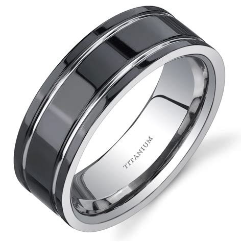 Men's 8mm Black and Silver Tone Comfort Fit Wedding Band Ring in Titanium - Walmart.com