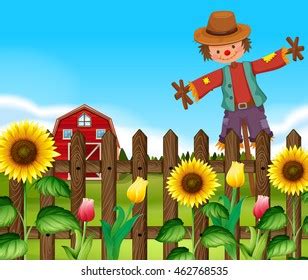 Scarecrow Sunflower Field Illustration Stock Vector (Royalty Free) 462768535 | Shutterstock