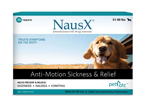 PET OTC NausX Anti Nausea/Motion Sickness Treatment and Preventative for Dogs (51-90 lbs ...