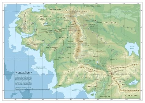 [OC] I made a modern topographic map of Middle Earth! : lotr | Middle ...