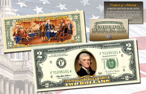 TWO DOLLAR $2 U.S. Bill Genuine Legal Tender Currency COLORIZED 2-SIDED ...