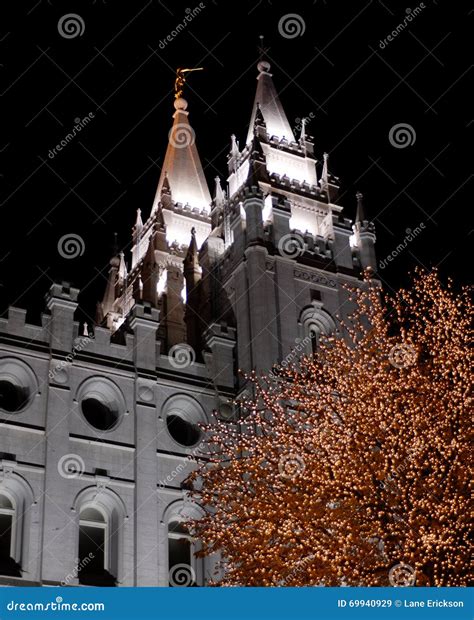 Salt Lake City Mormon Temple Christmas Lights Stock Image - Image of ...