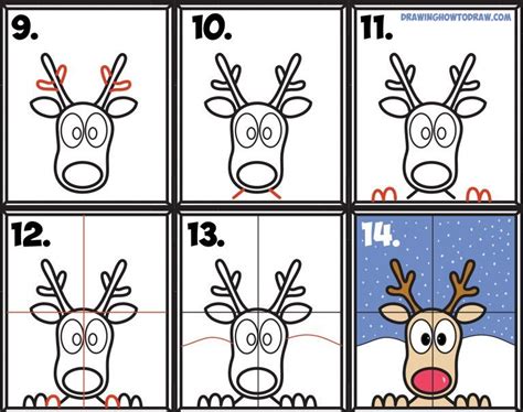 How to Draw Rudolph the Red Nosed Reindeer Looking in Window Easy Step ...