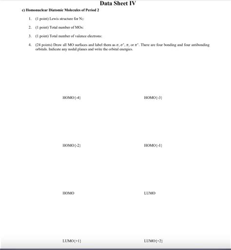 Solved Data Sheet IV c) Homonuclear Diatomic Molecules of | Chegg.com