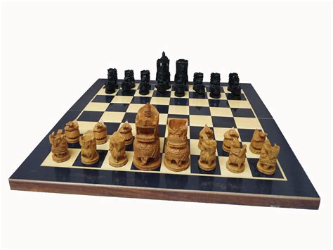 Wooden Chess Set- Hand Painted Chess Set Elephant Theme Indian Maharaja ...