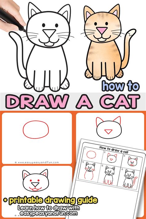 How to Draw a Cat - Step by Step Cat Drawing Instructions (Cute Cartoon ...