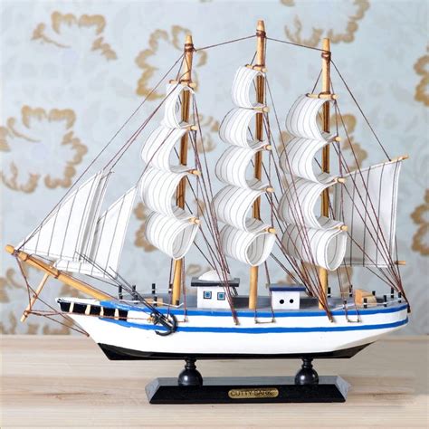 Sailing Boat Ship Model Wood Decoration Crafts Ship Decorations Gifts Mediterranean Style-in ...