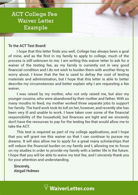 Excellent ACT college waiver fee waiver letter example that can increase your chances of getting ...