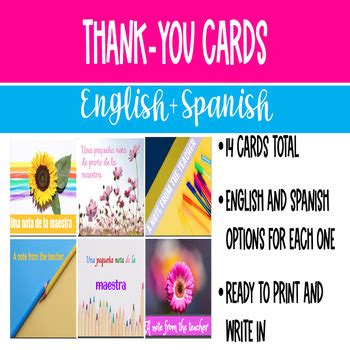 Thank You Cards-English and Spanish by FantasticFourTeachers | TPT