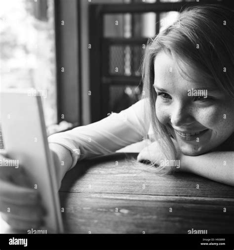 Woman Using Smart Phone Coffee Shop Concept Stock Photo - Alamy