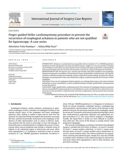 (PDF) Finger-guided Heller Cardiomyotomy Procedure to Prevent the Recurrence of Esophageal ...