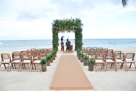 Lush green Mayan Ceremony setup on the beach here at Dreams Tulum Resort & Spa! #BeachCeremony # ...