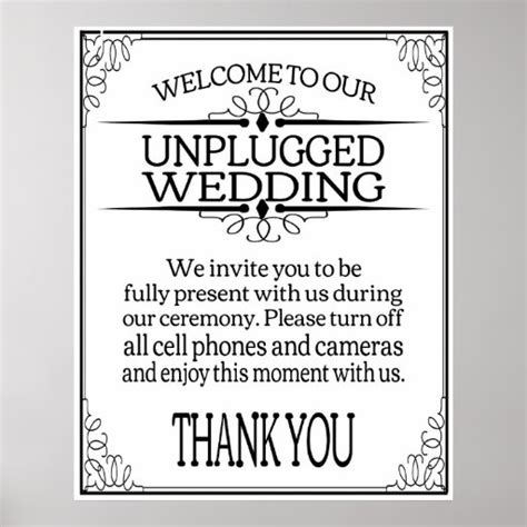 Unplugged Wedding sign print | Zazzle