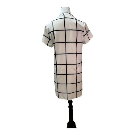 Shein White with Black Windowpane Pattern Short Sleeve Shift Dress Size ...