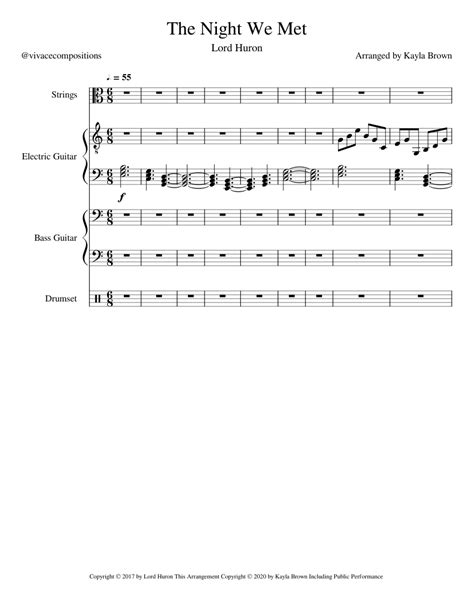 The Night We Met sheet music for Cello, Guitar, Bass, Percussion ...