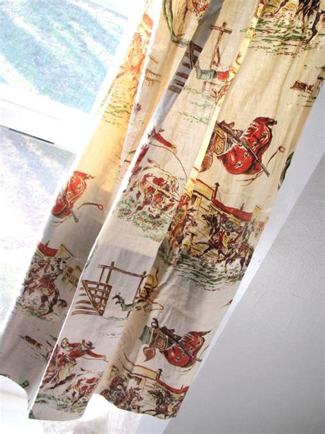 Vintage Cowboy Curtains Set of Four two Pair Western Curtains in ...