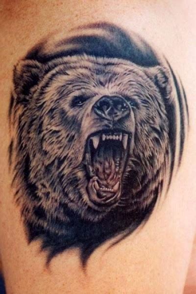 Realistic black roaring bear tattoo - Tattooimages.biz