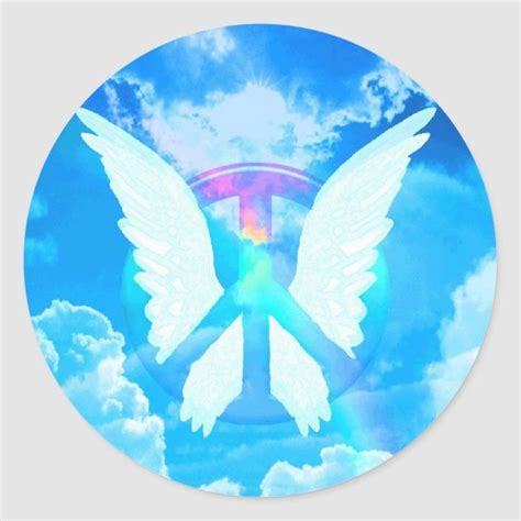 Angel Wings & Peace Classic Round Sticker | Zazzle | Peace sign art ...