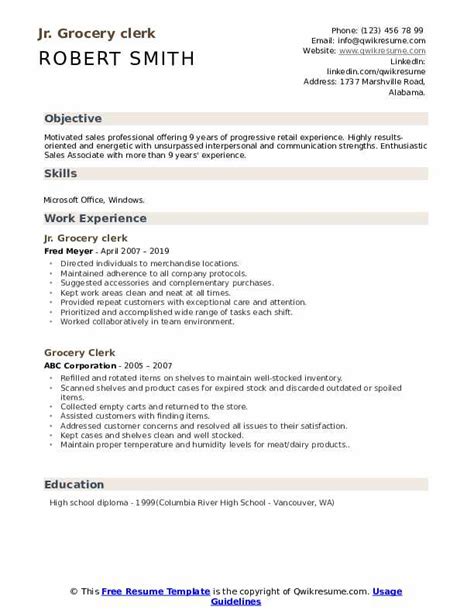 Grocery Clerk Resume Samples | QwikResume