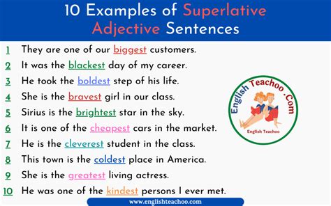 10 Examples of Superlative Adjective Sentences - EnglishTeachoo