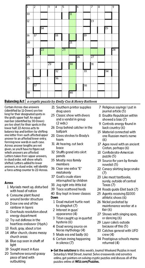 Wall Street Journal Crossword Puzzle Printable - Printable Crossword Puzzles