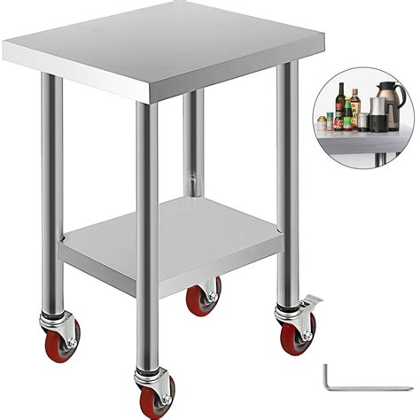 VEVOR 24x18x34 in Stainless Steel Work Table 3-Stage Adjustable Shelf with 4 Wheels Commercial ...