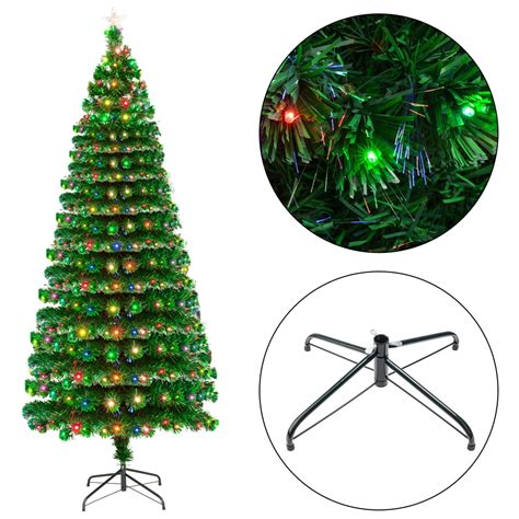 7ft Fiber Optic Artificial Christmas Tree for Outdoor, Pre-Lit Xmas Tree w/260 Tips, Solid Metal ...