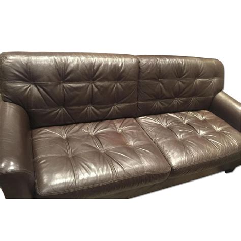 Macy's Brown Leather Couch - AptDeco