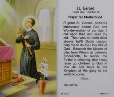 St Gerard Prayer for Motherhood Laminated Holy Card - Our Daily Bread ...