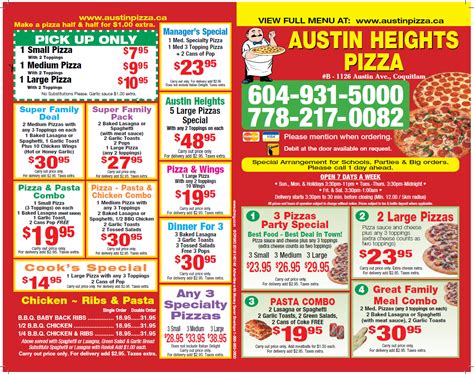 Austin Heights Pizza | Family Specials Deals | Pick Up Pizza Deals