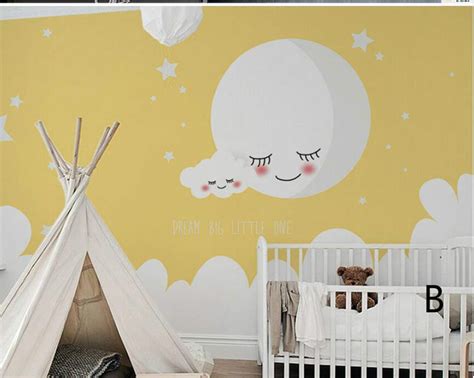 Cartoon Pink Moon and Stars Nursery Wallpaper Lovely Smile | Etsy