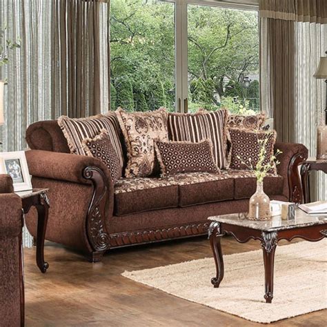 Traditional Style Fabric & Leatherette Sofa, Brown - Walmart.com - Walmart.com