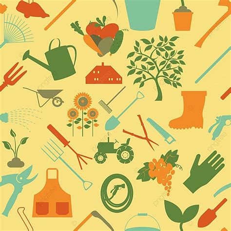 Gardening Background Seamless Pattern Lawn Vegetables Working Vector ...