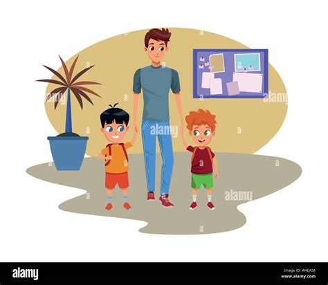 Familia monoparental con dibujos animados para niños Imagen Vector de ...