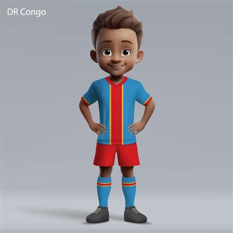 Premium Vector | 3d cartoon cute young soccer player in dr congo ...