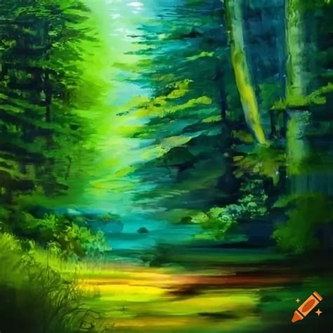 Watercolor painting of a forest on Craiyon