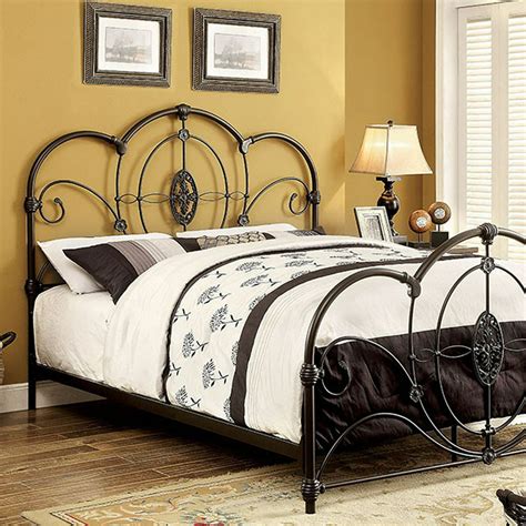 Orating scroll design Metal Full Size Bed, Black - Walmart.com ...