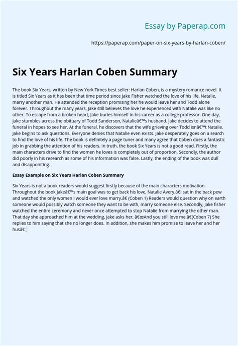 Six Years Harlan Coben Summary Free Essay Example