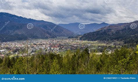 The Panoramic Aerial View of Skole Town in Carpathian Mountains, National Park Skolivski Beskidy ...