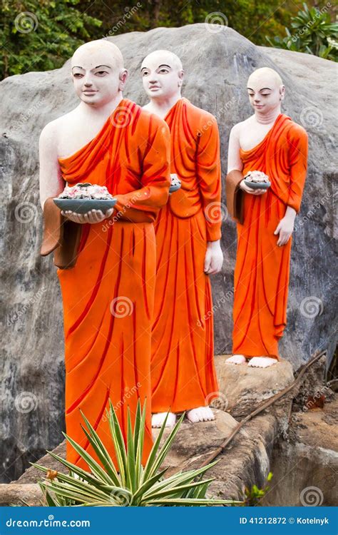 Buddhist Monk Statues Going To Gold Buddha Temple, Dambulla, Sri Lanka Stock Photo - Image of ...