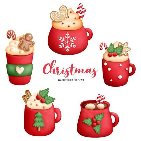 Pintura digital acuarela taza de café navideña | Vector Premium | Christmas watercolor ...