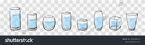 Set Sketch Transparent Water Glasses Different Stock Vector (Royalty Free) 2220284723 | Shutterstock